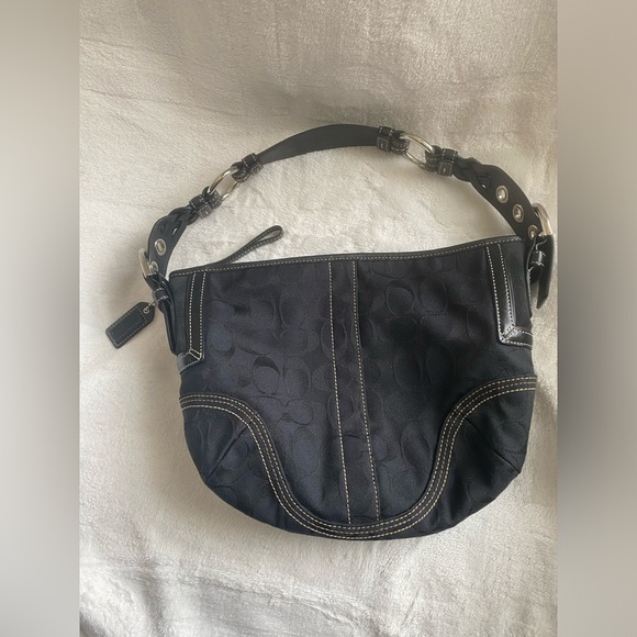 COACH Signature Canvas Black Hobo Handbag - Picture 3 of 9